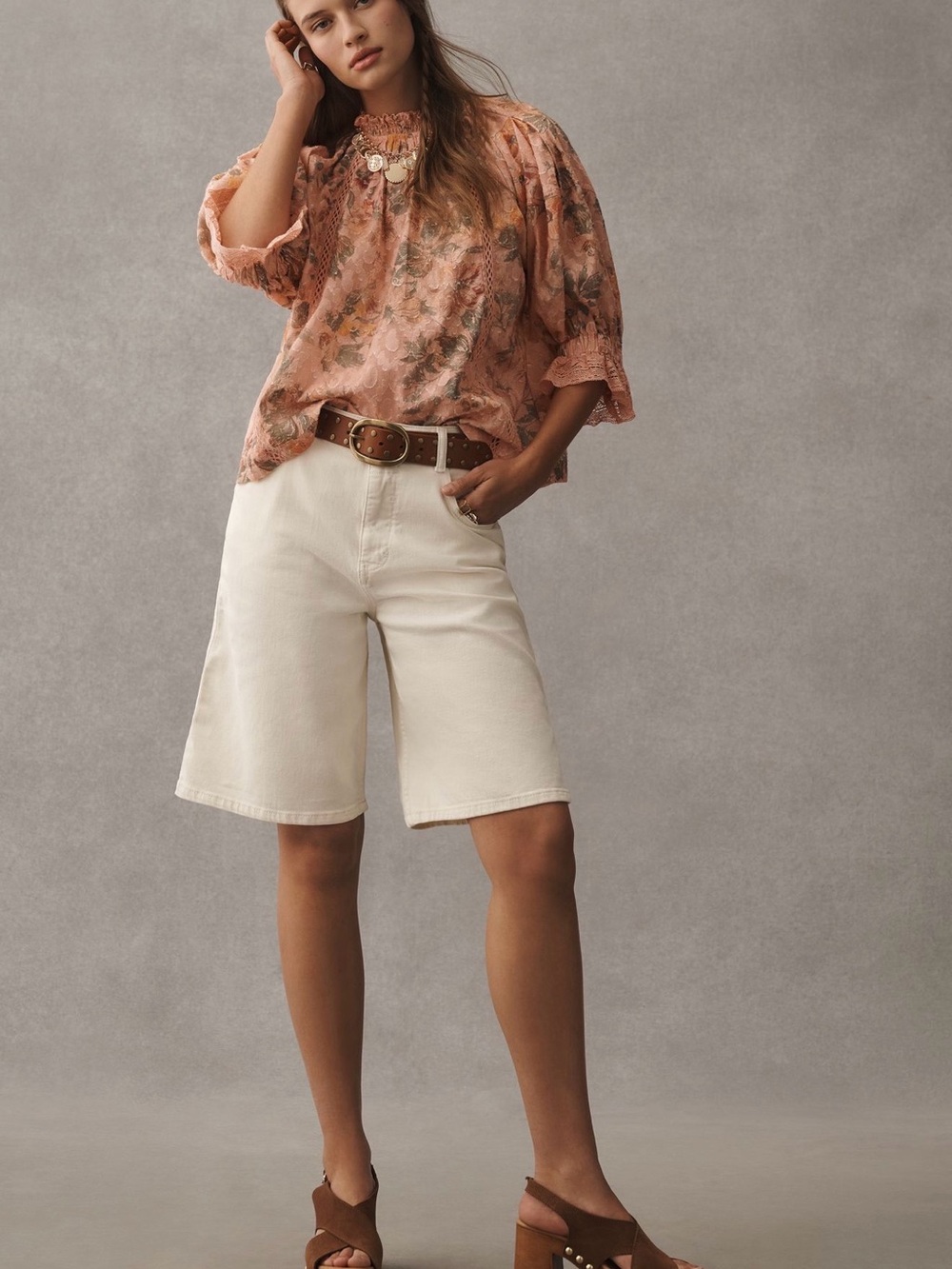 Pilcro Dusty Rose Floral Puff Sleeve Blouse - Picture 4 of 7